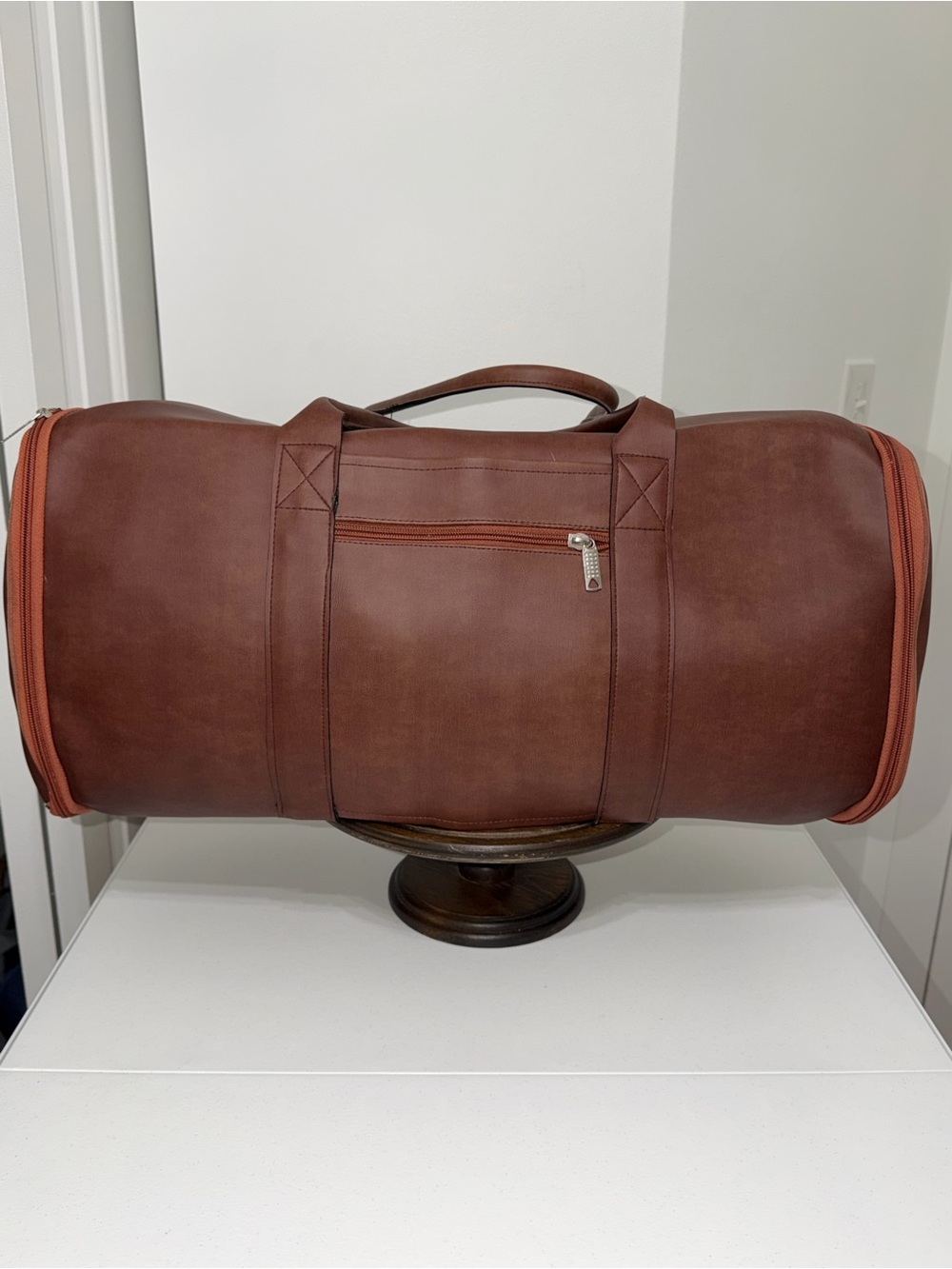 Greek Traditions Faux Leather Convertible Garment Bag Duffel Travel Weekender
